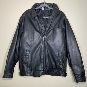 YBS Men's Sleek Black Leather Bomber Jacket- size M